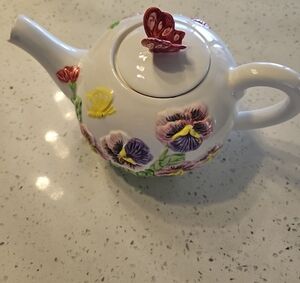 Floral Teapot with Butterfly Accent